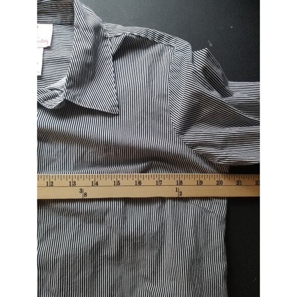 QUACKER FACTORY BLACK WHITE STRIPED PUMPKIN FALL BUTTON DOWN SHIRT WOMENS Medium - Picture 3 of 7